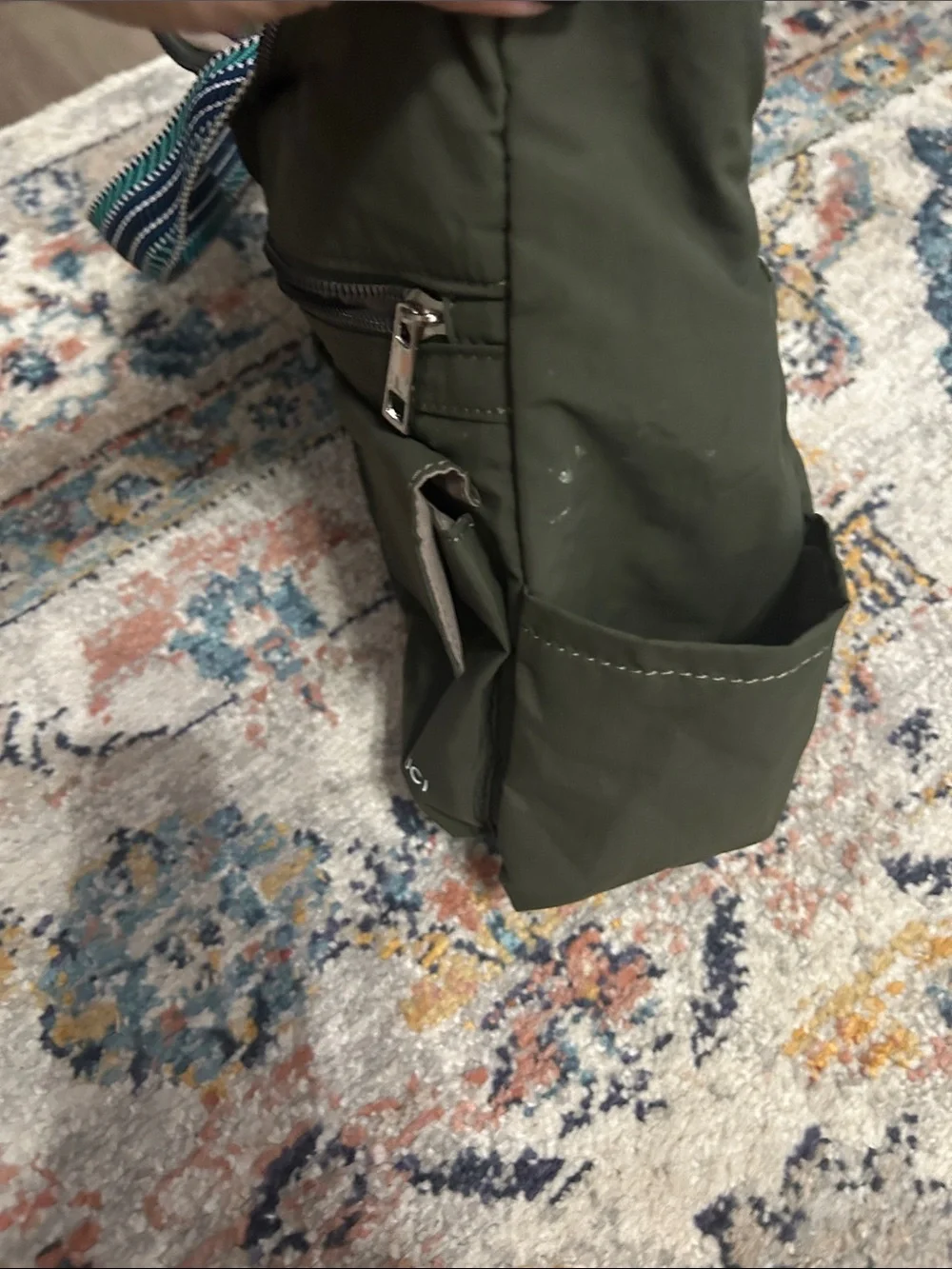 CLuci Olive Green Utility Messenger Bag with Patterned Strap